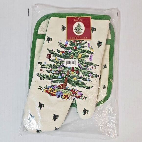 Spode Christmas Tree Pot Holder Oven Mitt Set NEW Holiday Hot Pad Terry Lined - Picture 2 of 8